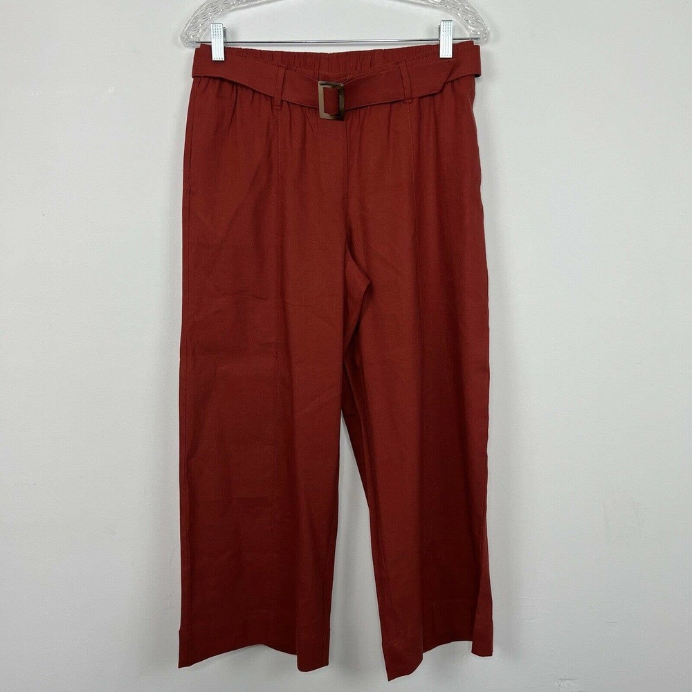 J. Jill Pants Small Pottery Orange Jenna Wide Leg Crop Belted Pockets - Picture 2 of 12